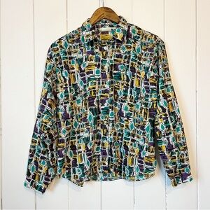 Vintage 80's Impromptu Abstract Print Button Down Shirt. Size 12.